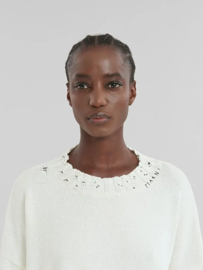 Women Marni Knitwear White Dishevelled Cotton Cropped Jumper