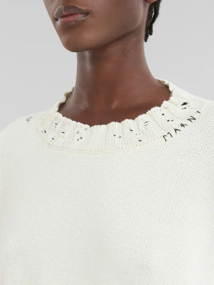 Women Marni Knitwear White Dishevelled Cotton Cropped Jumper