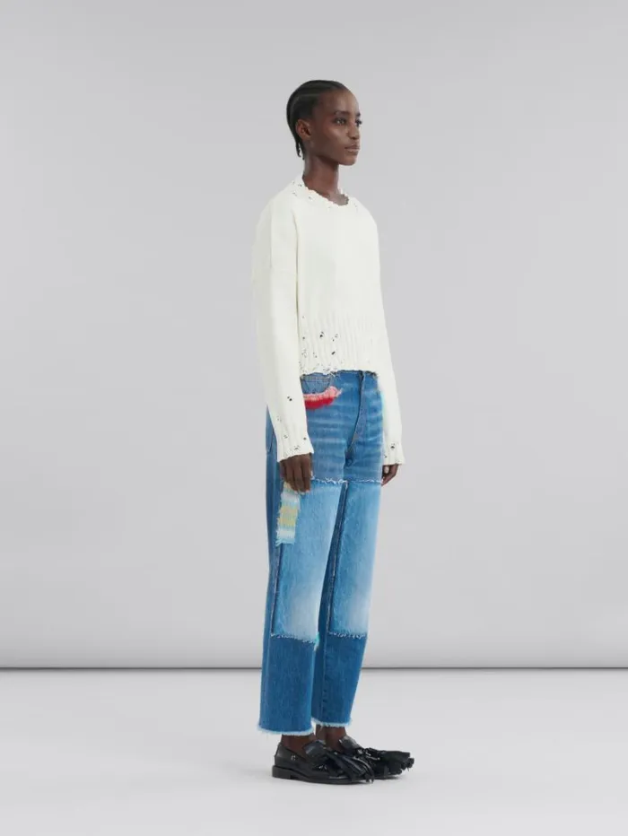 Women Marni Knitwear White Dishevelled Cotton Cropped Jumper