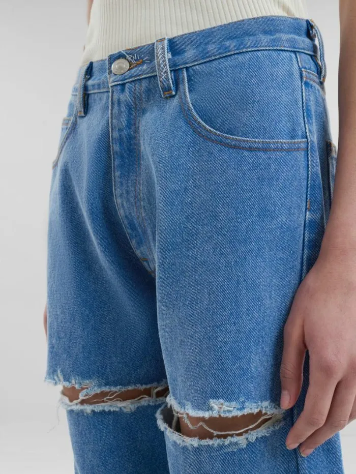 Women Marni Pants Blue Organic Denim Slashed Boyfriend Jeans