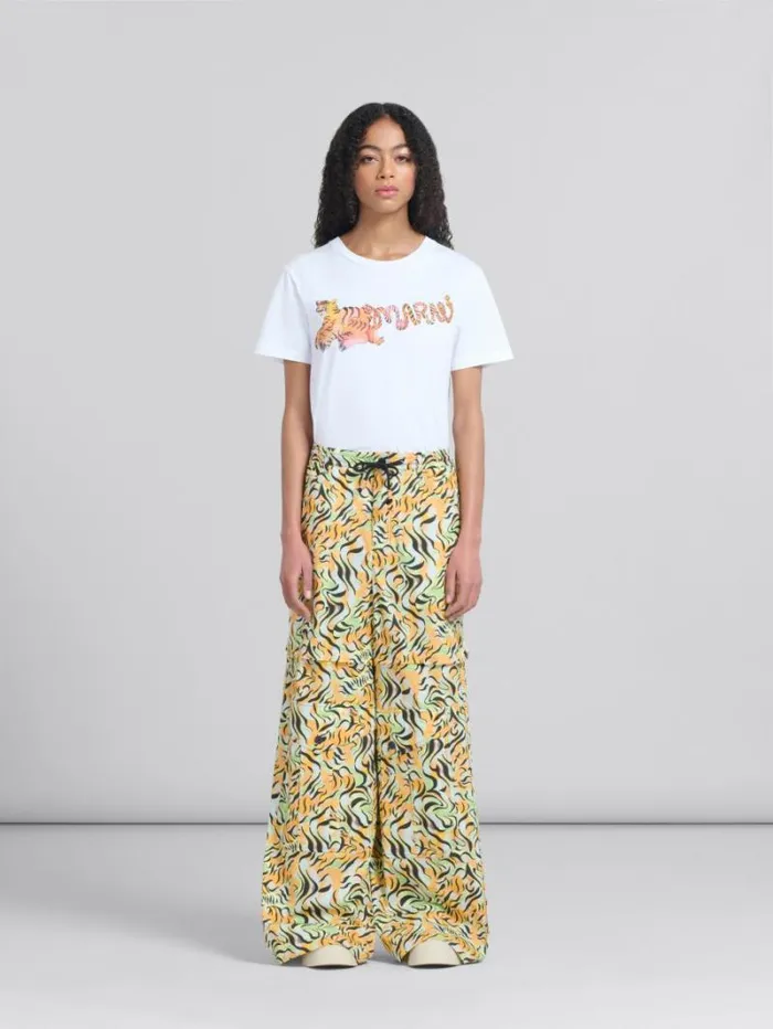 Women Marni Pants Orange And Green Printed Organic Poplin Hybrid Cargo Pants