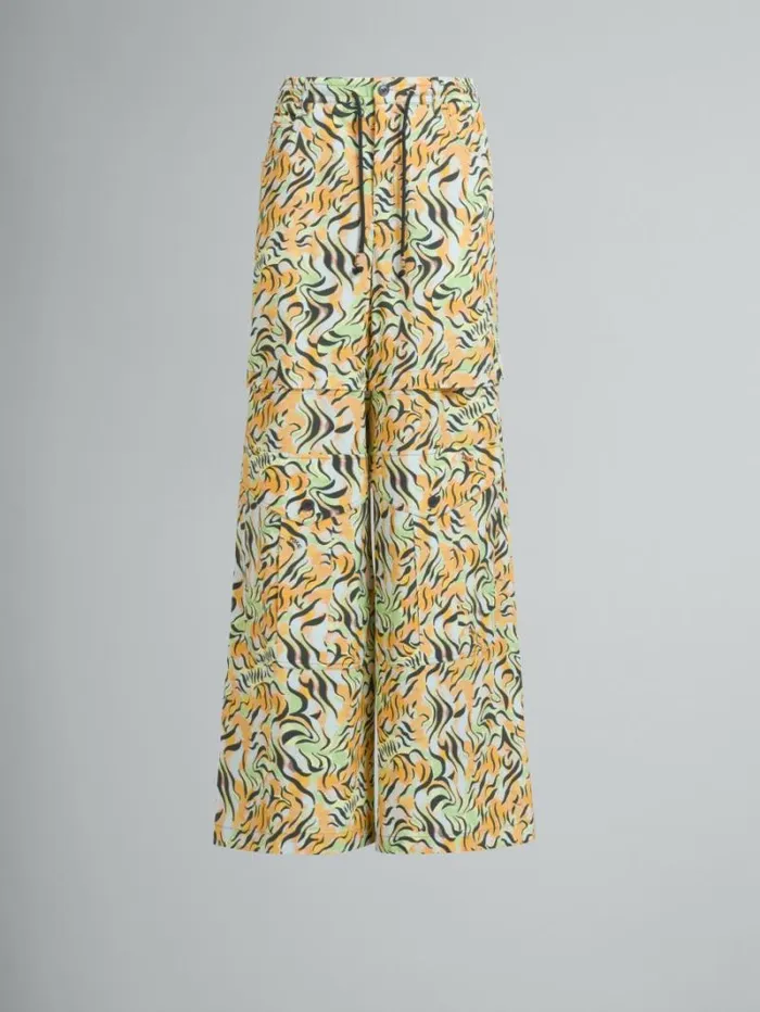 Women Marni Pants Orange And Green Printed Organic Poplin Hybrid Cargo Pants