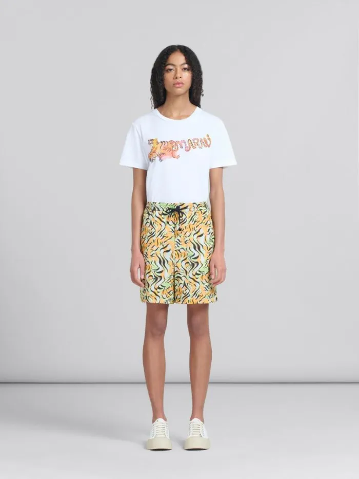Women Marni Pants Orange And Green Printed Organic Poplin Hybrid Cargo Pants