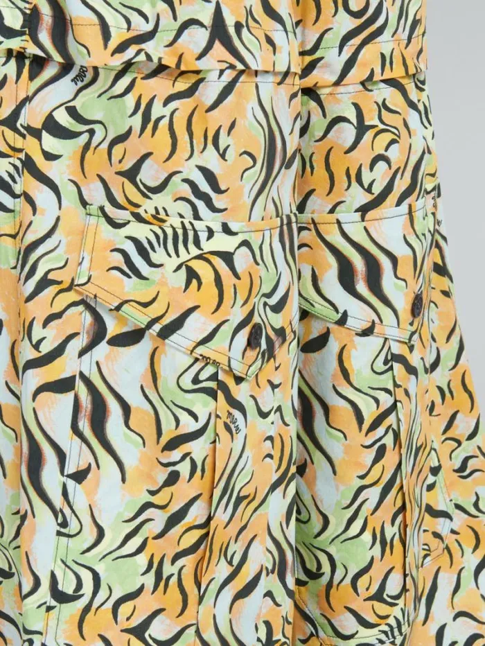 Women Marni Pants Orange And Green Printed Organic Poplin Hybrid Cargo Pants