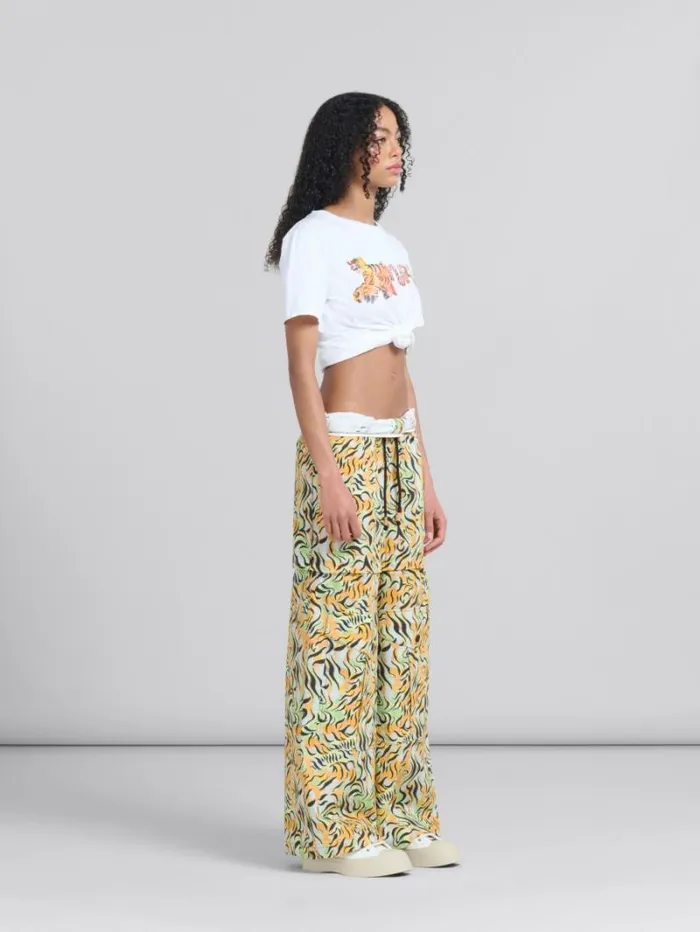 Women Marni Pants Orange And Green Printed Organic Poplin Hybrid Cargo Pants