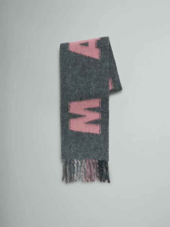 Women Marni Scarves Grey Wool And Mohair Scarf With Maxi Logo