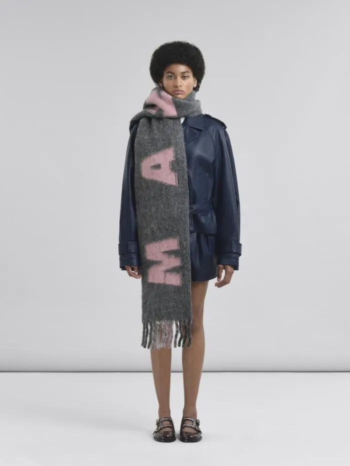 Women Marni Scarves Grey Wool And Mohair Scarf With Maxi Logo