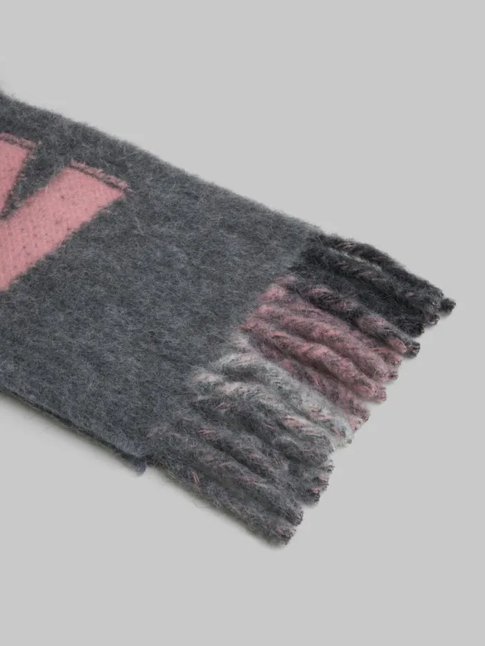 Women Marni Scarves Grey Wool And Mohair Scarf With Maxi Logo