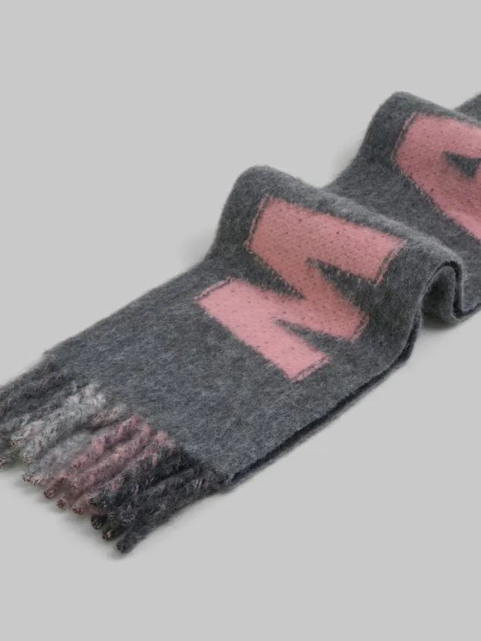 Women Marni Scarves Grey Wool And Mohair Scarf With Maxi Logo