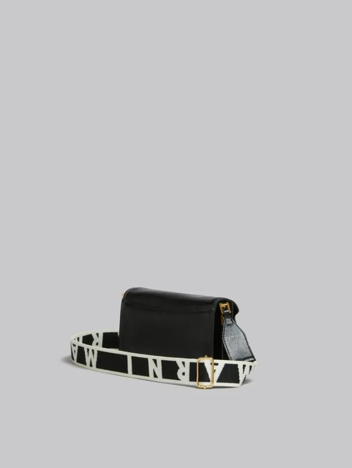 Women Marni Shoulder Bags Black Leather EW Soft Trunk Bag With Logo Strap