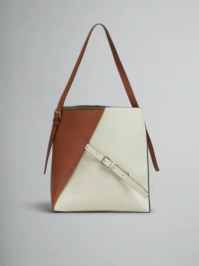 Women Marni Shoulder Bags Brown And White Leather Reverse Hobo Bag