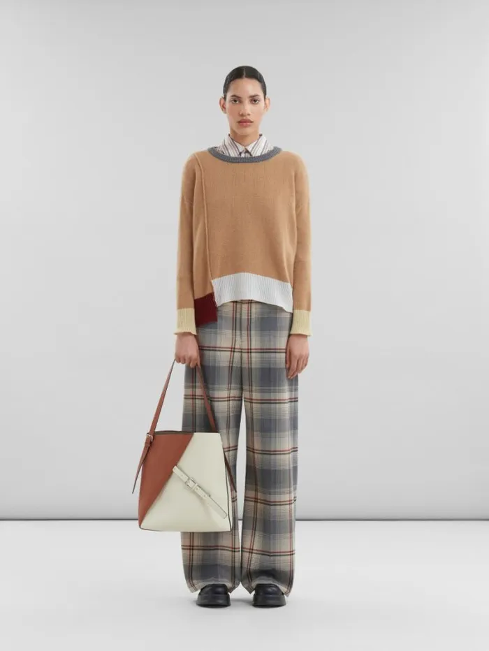 Women Marni Shoulder Bags Brown And White Leather Reverse Hobo Bag
