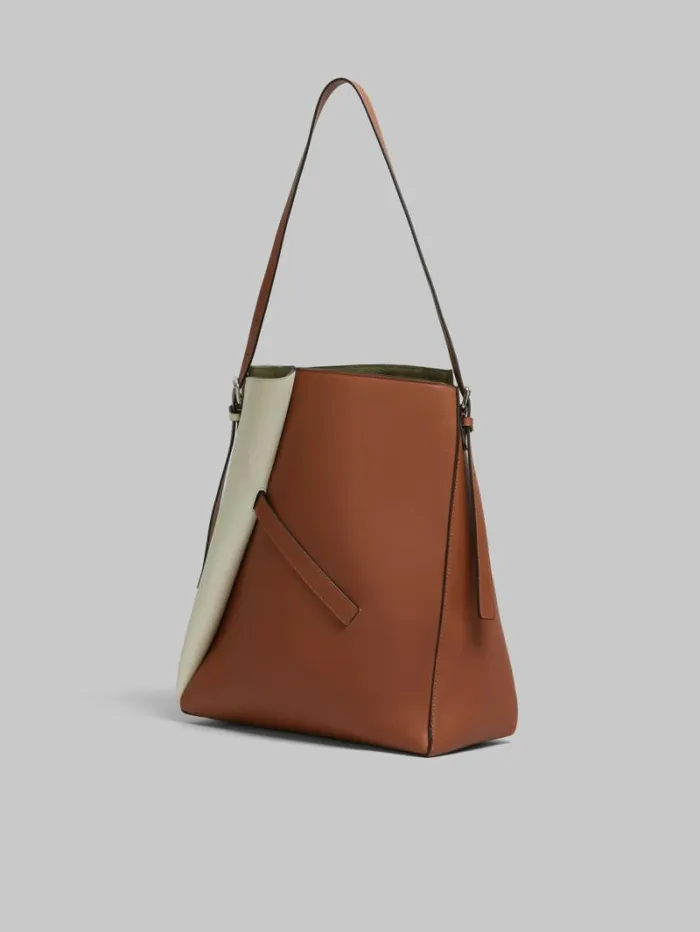 Women Marni Shoulder Bags Brown And White Leather Reverse Hobo Bag