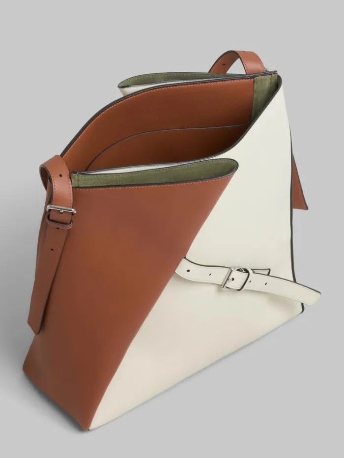 Women Marni Shoulder Bags Brown And White Leather Reverse Hobo Bag