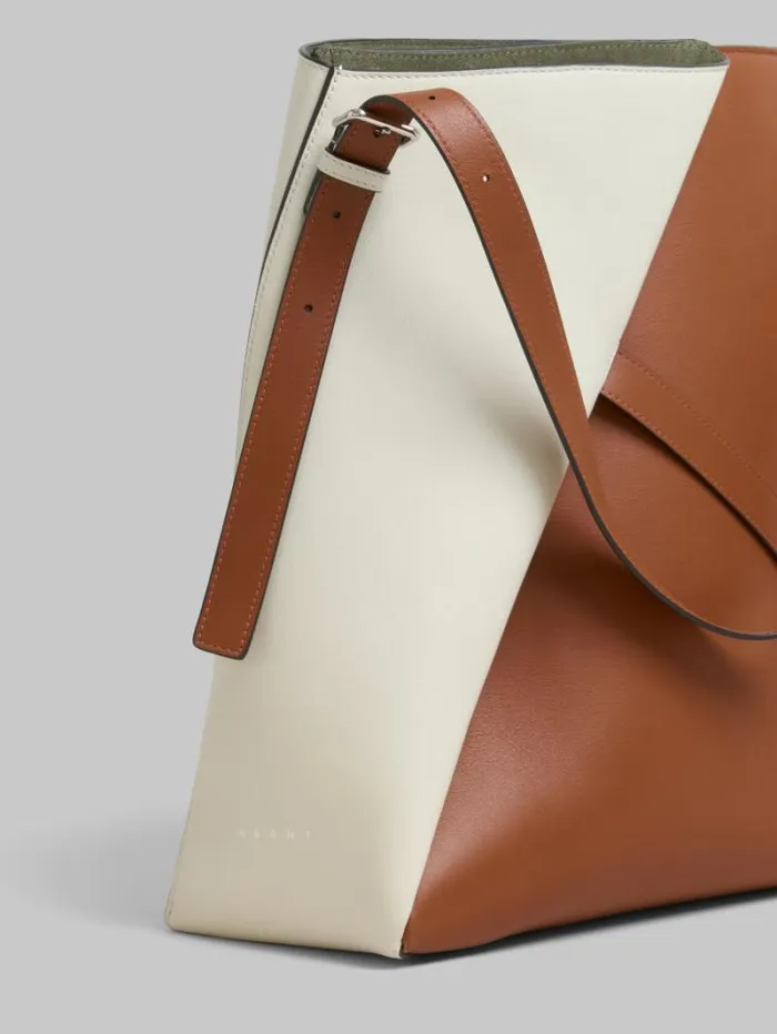 Women Marni Shoulder Bags Brown And White Leather Reverse Hobo Bag