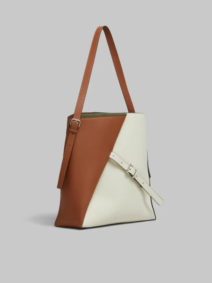 Women Marni Shoulder Bags Brown And White Leather Reverse Hobo Bag