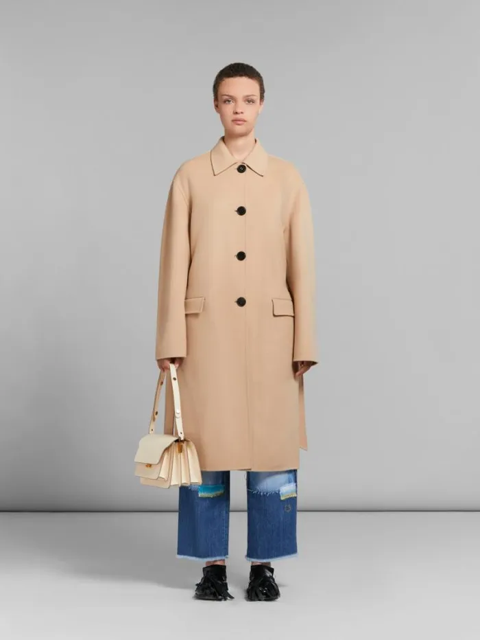 Women Marni Shoulder Bags Cream Saffiano Leather Medium Trunk Bag