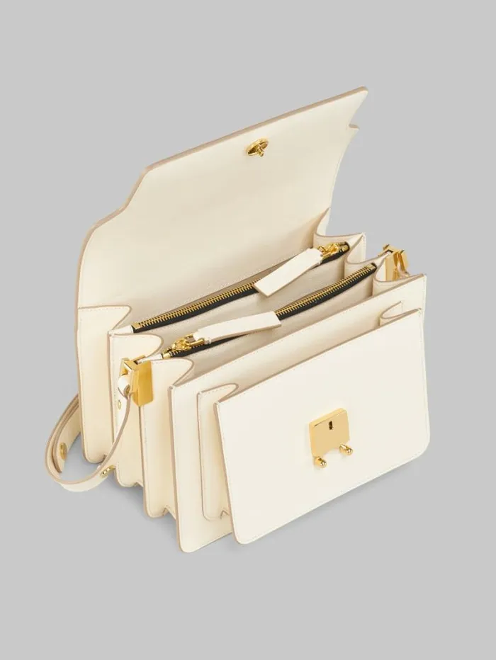 Women Marni Shoulder Bags Cream Saffiano Leather Medium Trunk Bag
