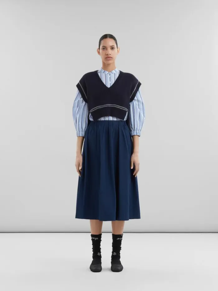 Women Marni Skirts Blue Organic Poplin Elasticated Midi Skirt