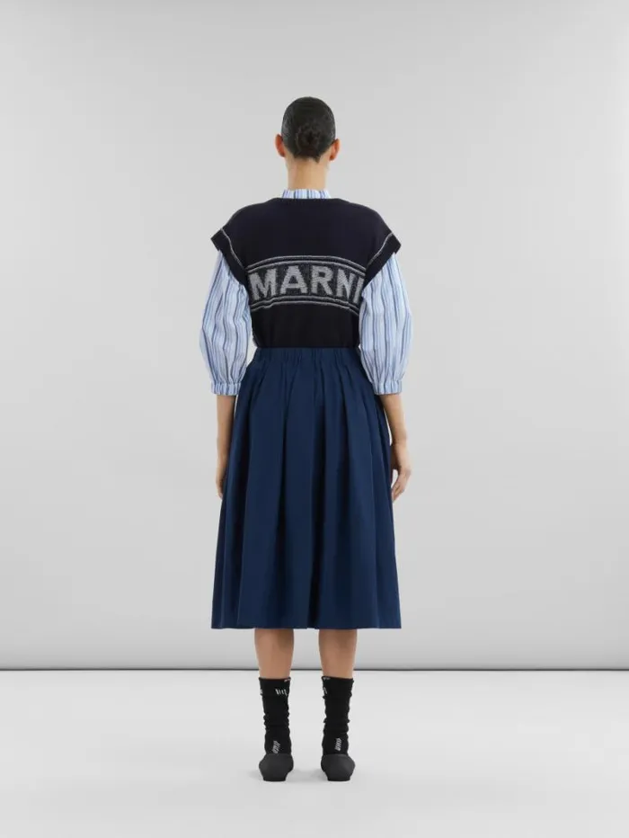 Women Marni Skirts Blue Organic Poplin Elasticated Midi Skirt