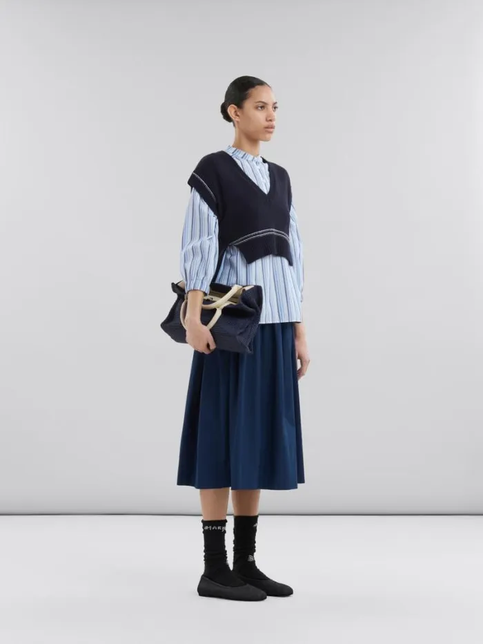 Women Marni Skirts Blue Organic Poplin Elasticated Midi Skirt