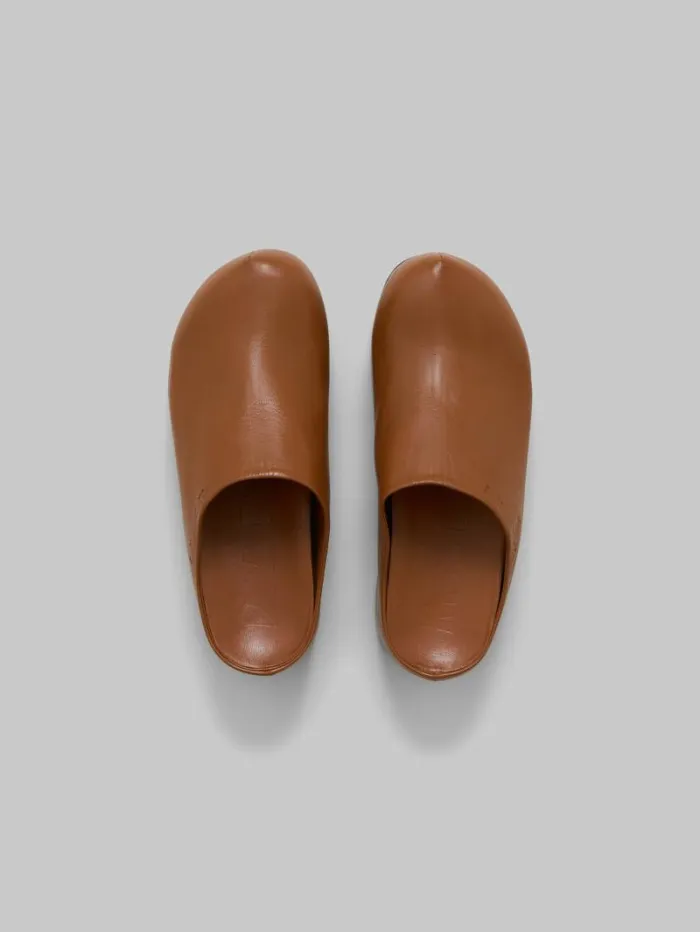 Women Marni Slides and Sandals Brown Leather Chunky Clog Sabot
