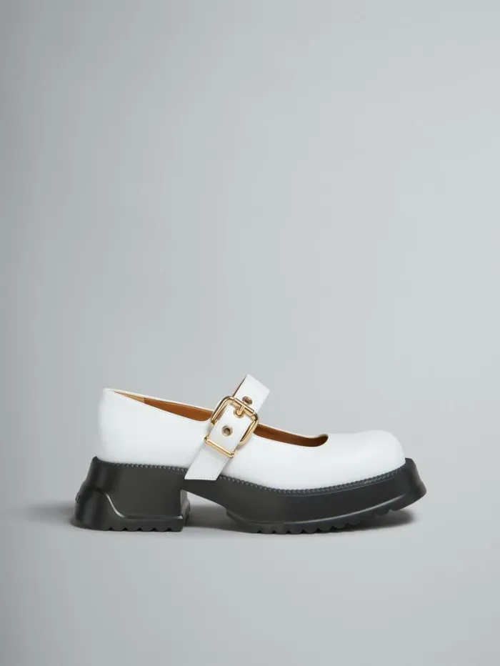 Women Marni Sneakers White Leather Mary Jane With Platform Sole