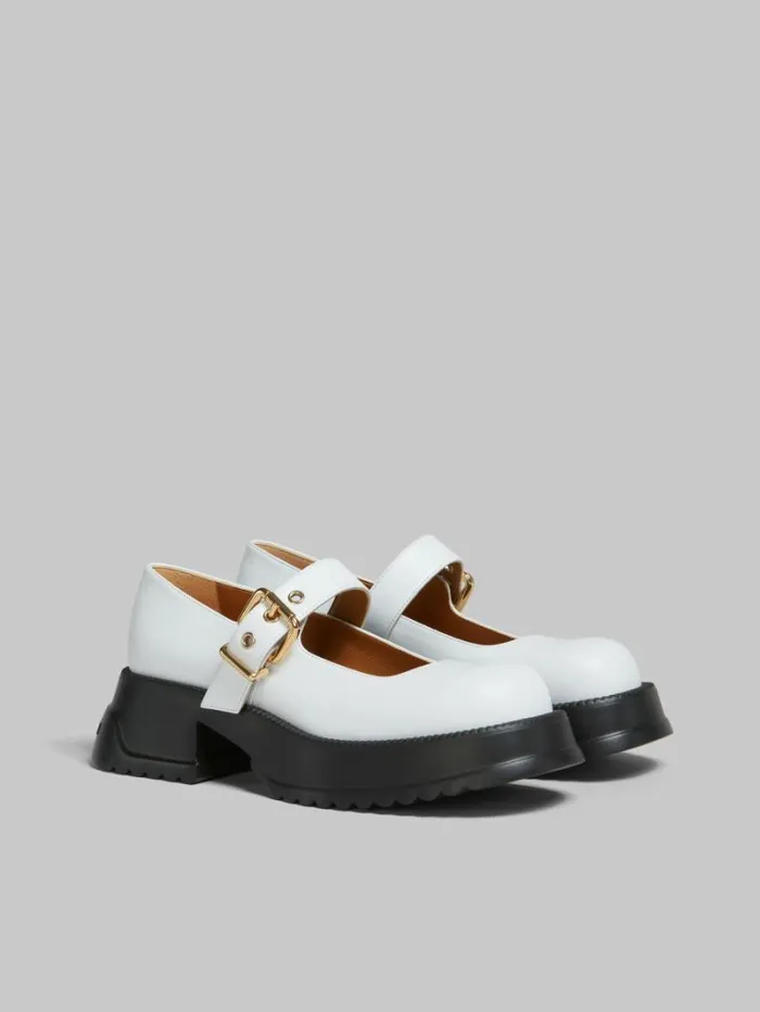 Women Marni Sneakers White Leather Mary Jane With Platform Sole