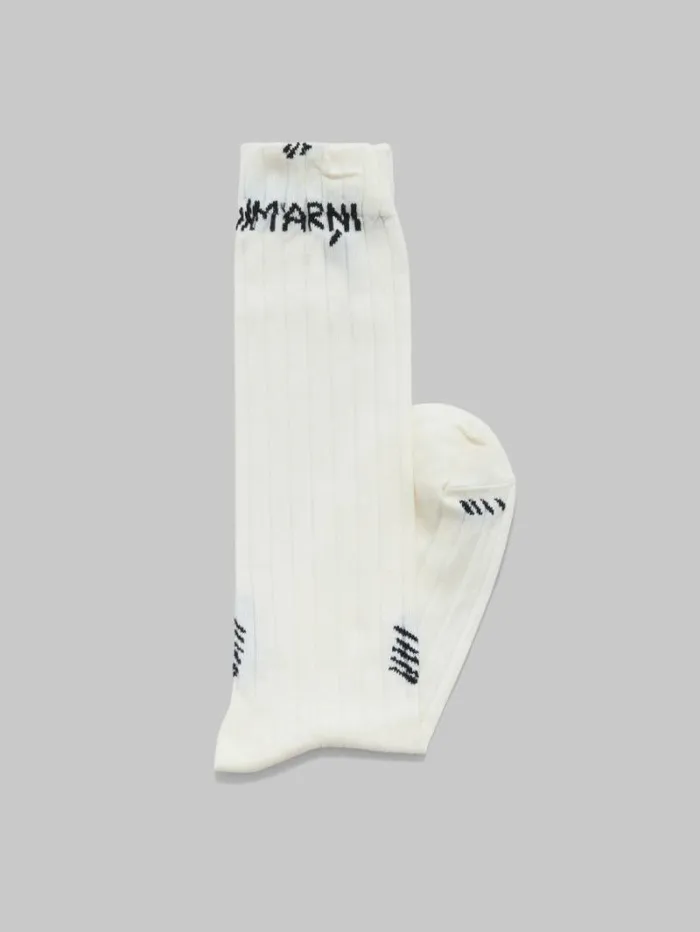 Women Marni Socks White Ribbed Cotton Socks With Marni Mending
