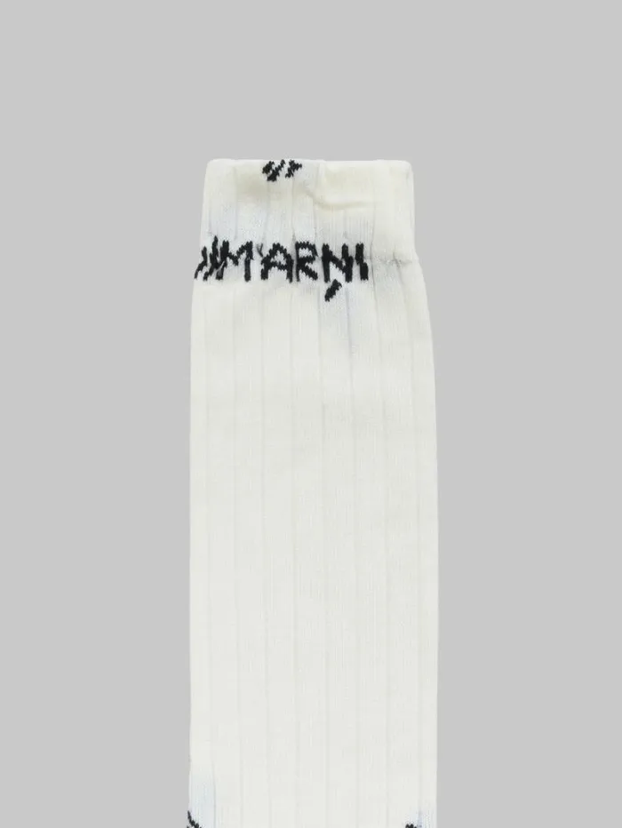 Women Marni Socks White Ribbed Cotton Socks With Marni Mending