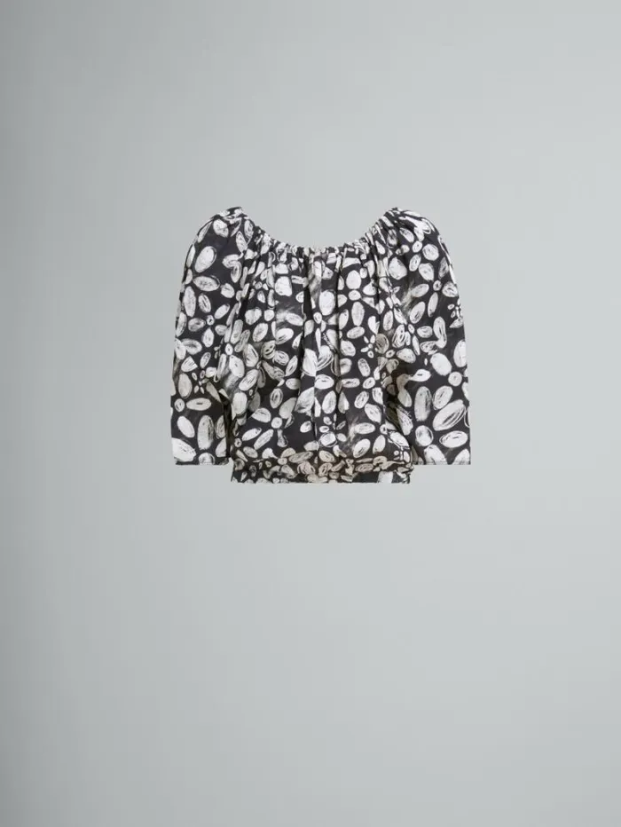 Women Marni Tops and Tshirts Black SatinBack Crpe Top With Blooming Print