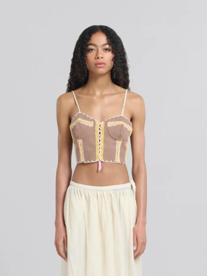Women Marni Tops and Tshirts Brown Organic Denim Cami With Crochet Details