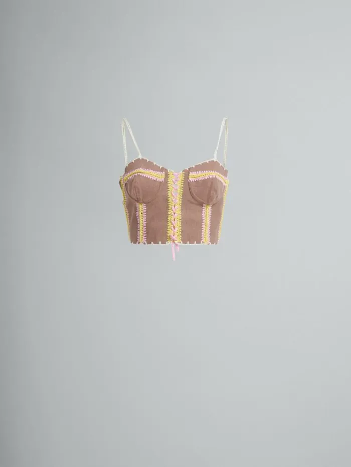 Women Marni Tops and Tshirts Brown Organic Denim Cami With Crochet Details