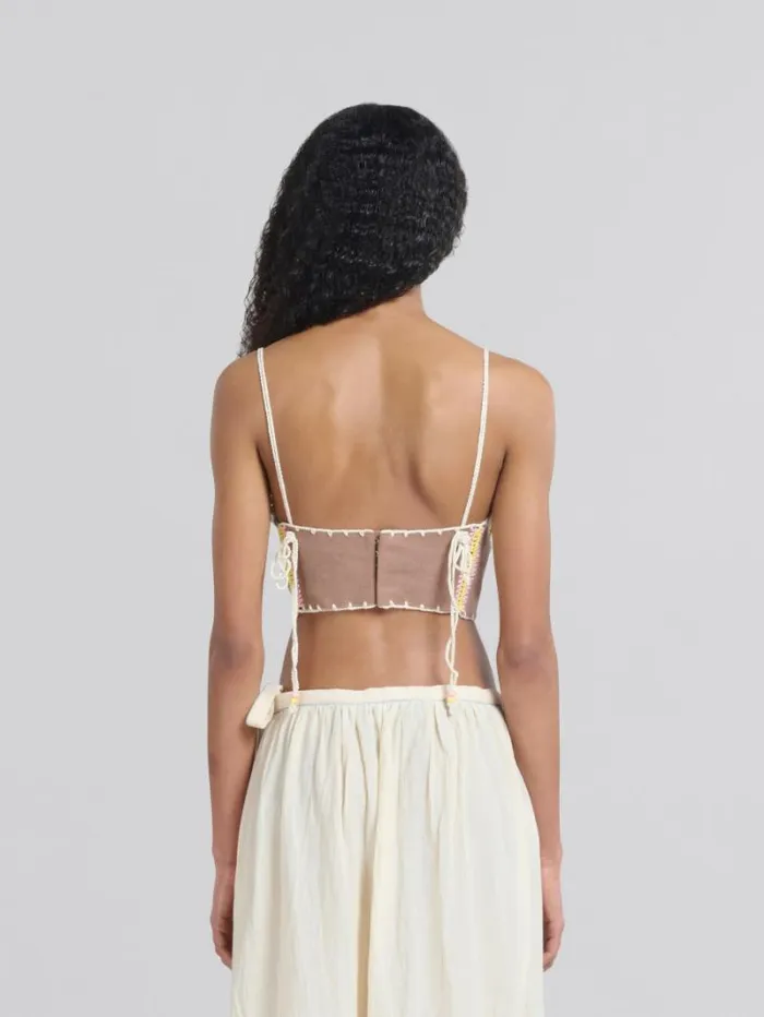 Women Marni Tops and Tshirts Brown Organic Denim Cami With Crochet Details