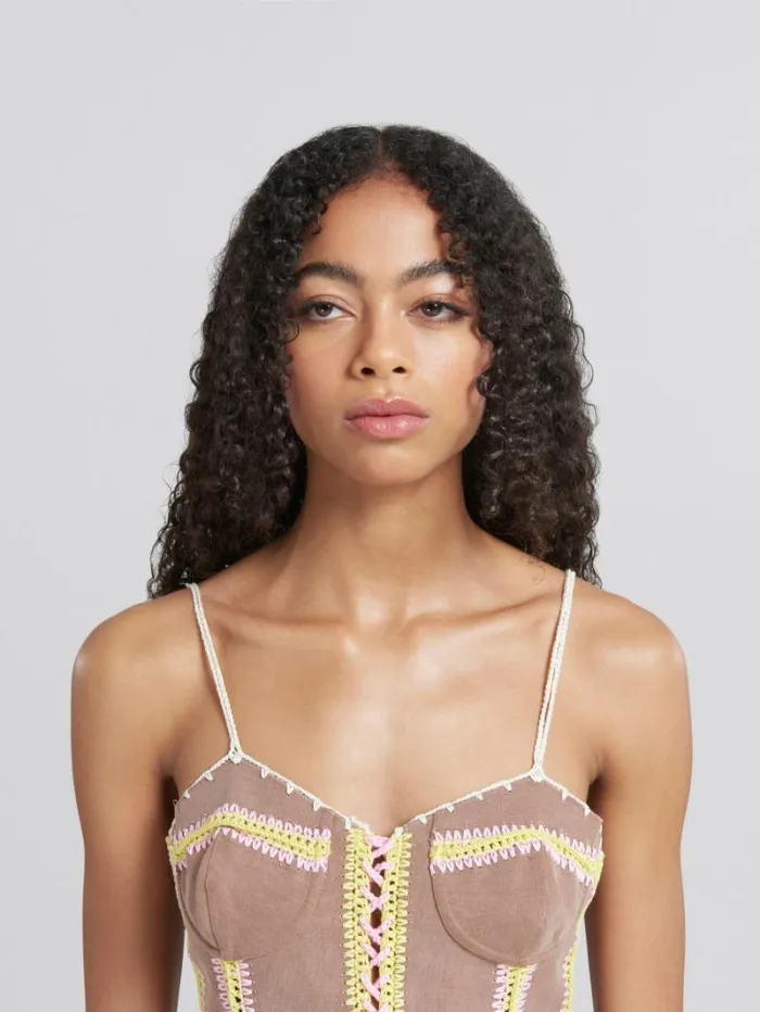 Women Marni Tops and Tshirts Brown Organic Denim Cami With Crochet Details