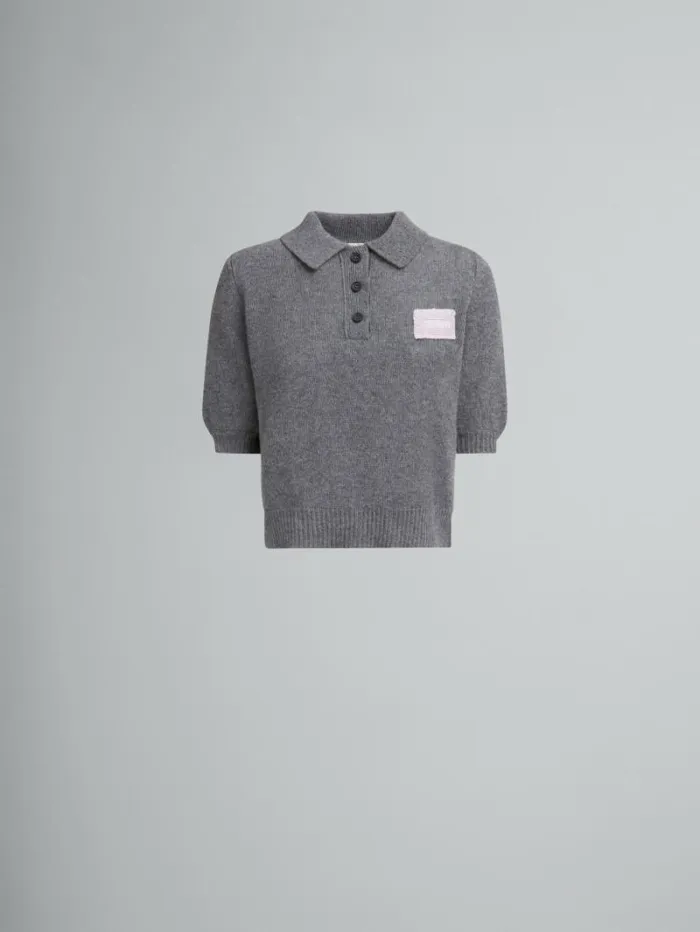 Women Marni Tops and Tshirts Grey Cashmere Polo Jumper With Marni Patch