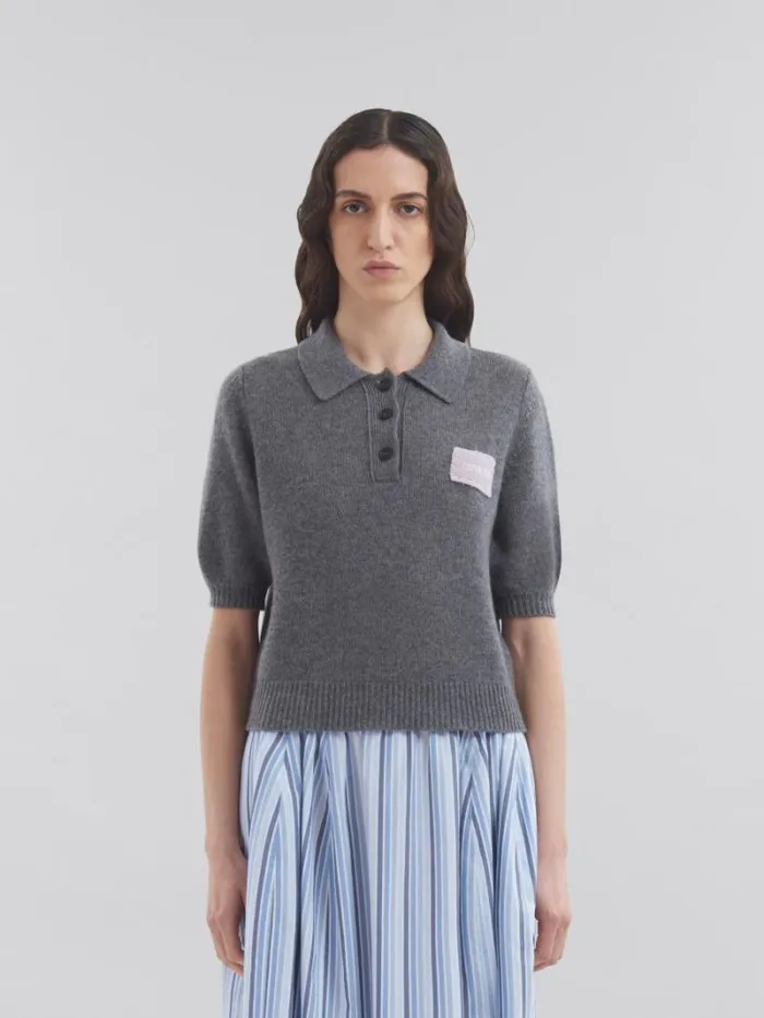 Women Marni Tops and Tshirts Grey Cashmere Polo Jumper With Marni Patch
