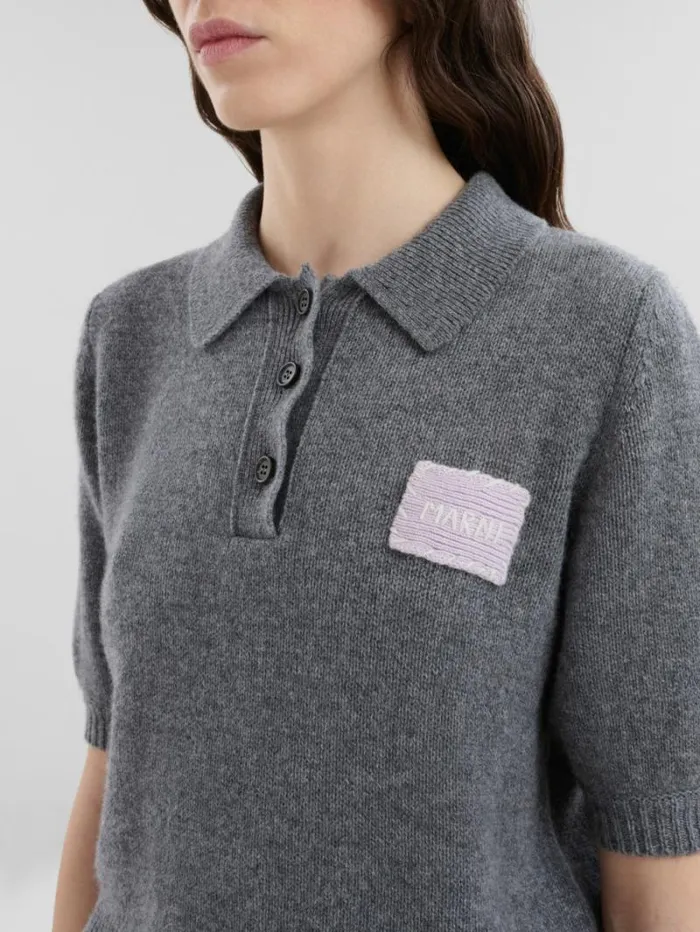 Women Marni Tops and Tshirts Grey Cashmere Polo Jumper With Marni Patch