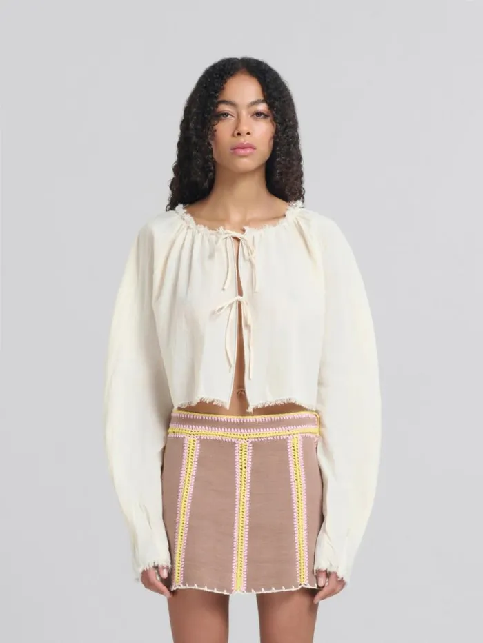 Women Marni Tops and Tshirts Light Beige Organic Cheesecloth Blouse With Ties