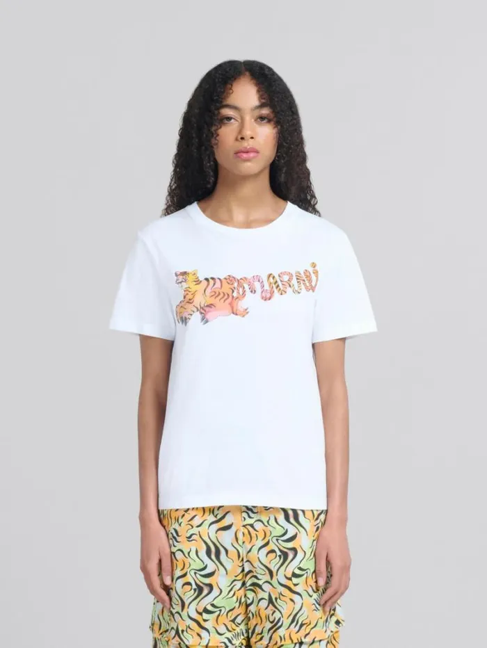 Women Marni Tops and Tshirts White Organic Jersey RegularFit TShirt With Print