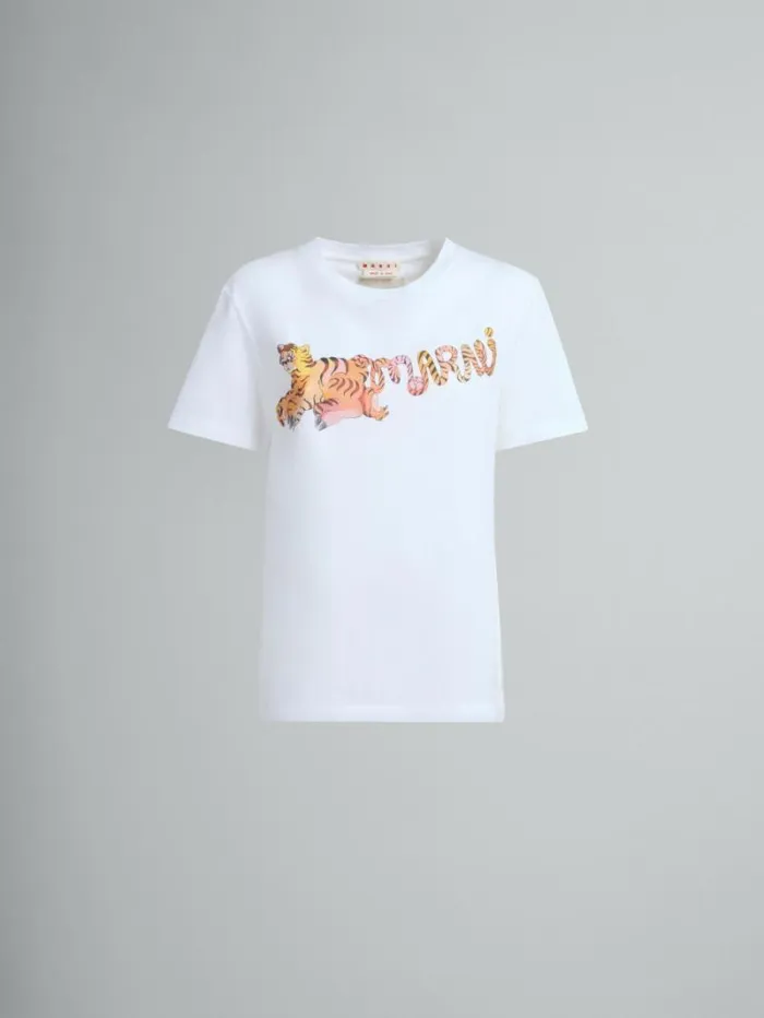 Women Marni Tops and Tshirts White Organic Jersey RegularFit TShirt With Print
