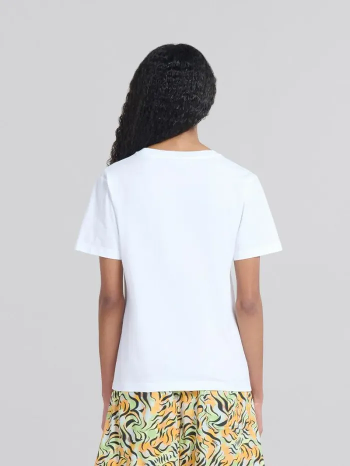 Women Marni Tops and Tshirts White Organic Jersey RegularFit TShirt With Print