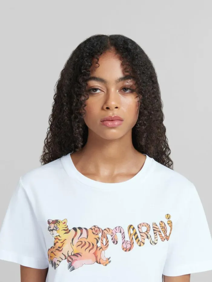 Women Marni Tops and Tshirts White Organic Jersey RegularFit TShirt With Print
