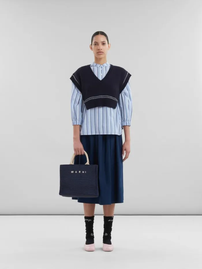 Women Marni Tote Bags Blue RaffiaEffect Small Tote Bag
