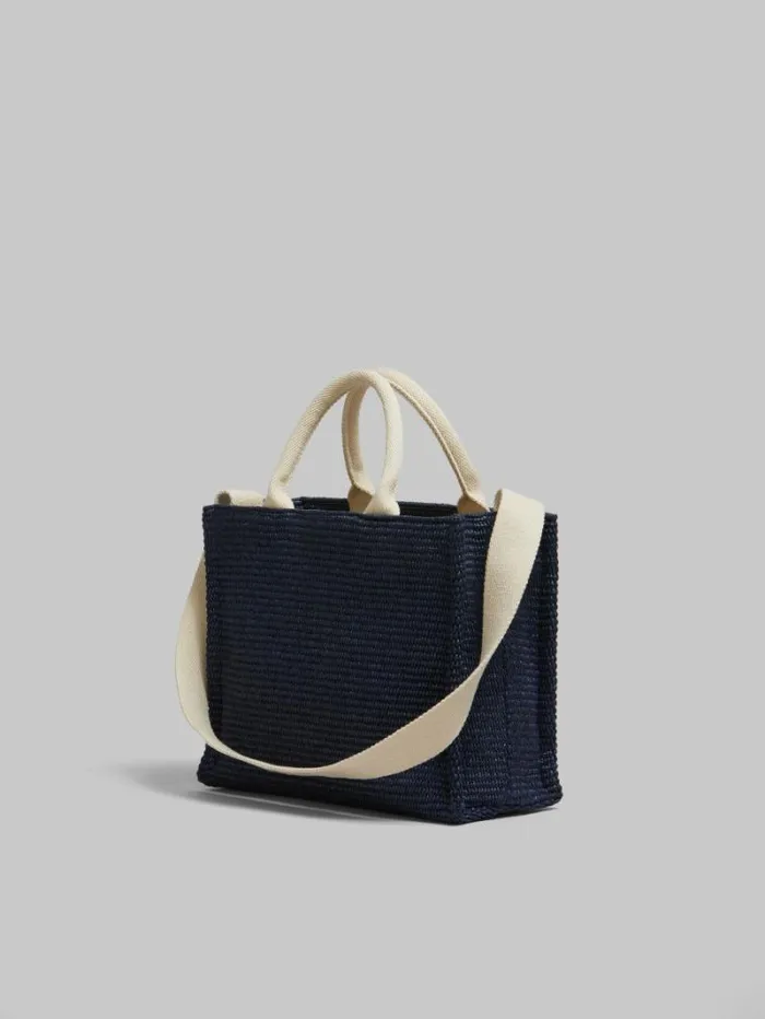 Women Marni Tote Bags Blue RaffiaEffect Small Tote Bag