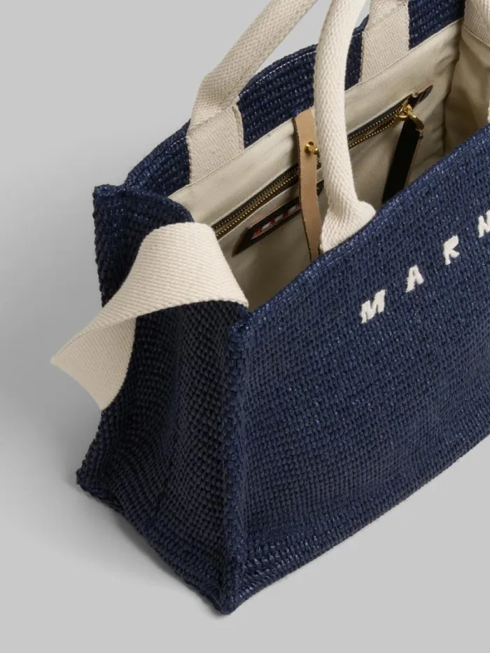 Women Marni Tote Bags Blue RaffiaEffect Small Tote Bag