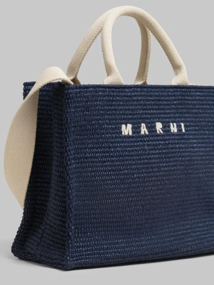 Women Marni Tote Bags Blue RaffiaEffect Small Tote Bag