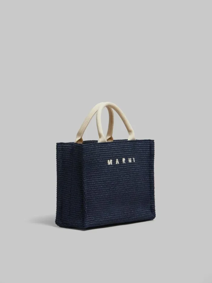 Women Marni Tote Bags Blue RaffiaEffect Small Tote Bag