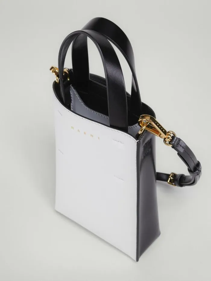 Women Marni Tote Bags Museo Nano Bag In White And Black Leather