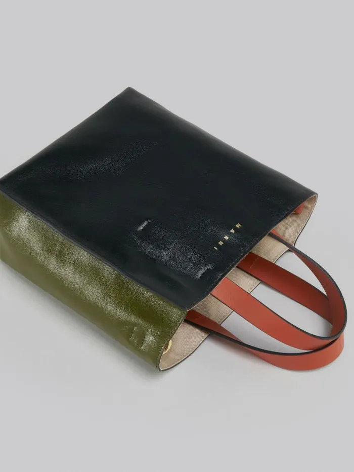 Women Marni Tote Bags Museo Soft Mini Bag In Black And Green Leather